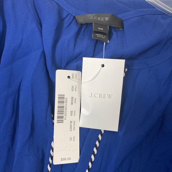 J. Crew Tassel Trimmed Top - Bright Indigo - Size 00 New With Tags $98 - Picture 5 of 5